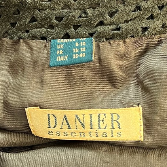 Danier Suede Leather Oversized Shacket Button Up Laser Cut Out Green Jacket Coat - Picture 5 of 9